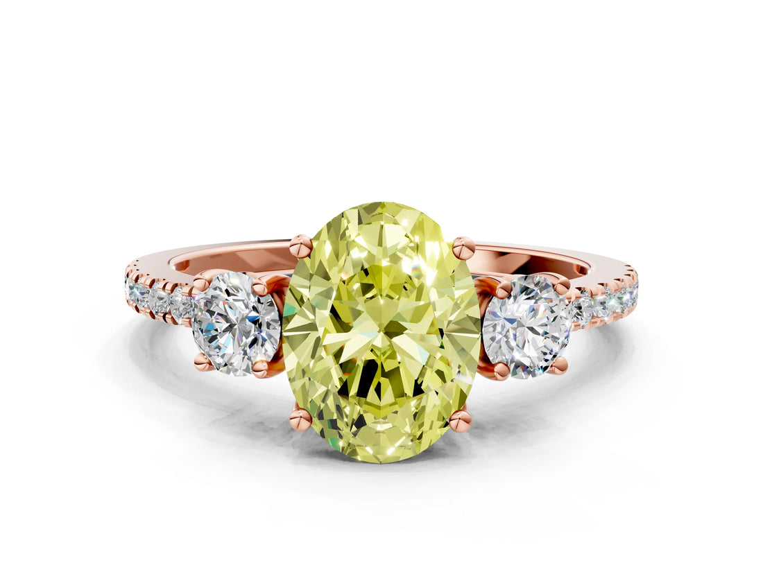 Rose gold Three-Stone Fancy Yellow Oval Cut Cut Diamond Pavé Band with Prong Setting_15