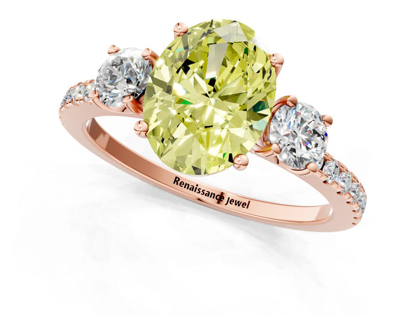 Rose gold Three-Stone Fancy Yellow Oval Cut Cut Diamond Pavé Band with Prong Setting