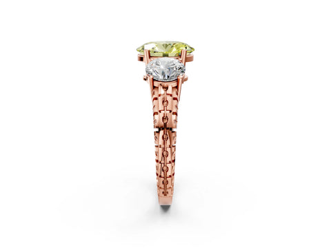Rose gold Three-Stone Fancy Yellow Oval Cut Cut Diamond Ring with Channel-Set Band and Prong Setting_2