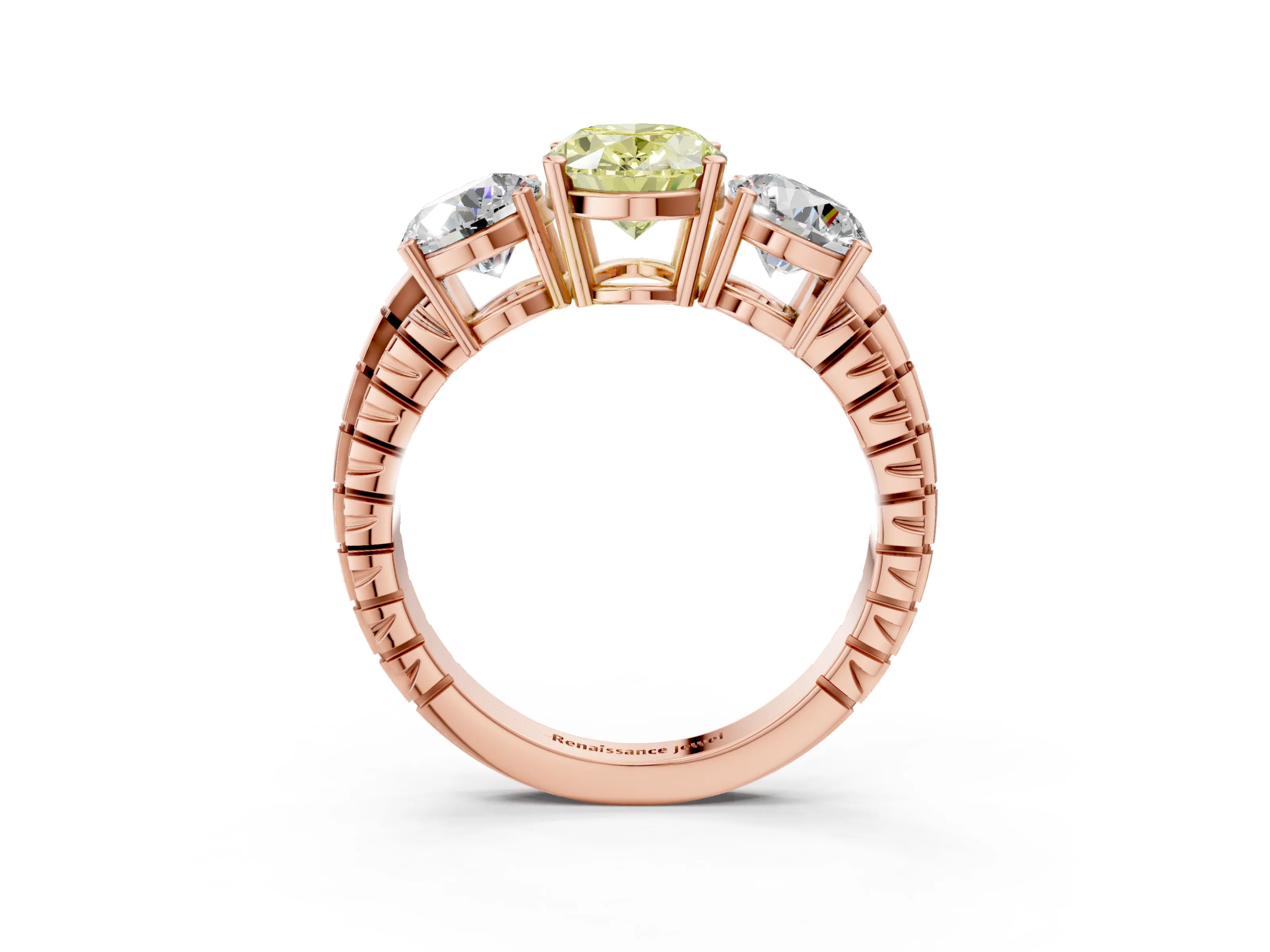 Rose gold Three-Stone Fancy Yellow Oval Cut Cut Diamond Ring with Channel-Set Band and Prong Setting_3