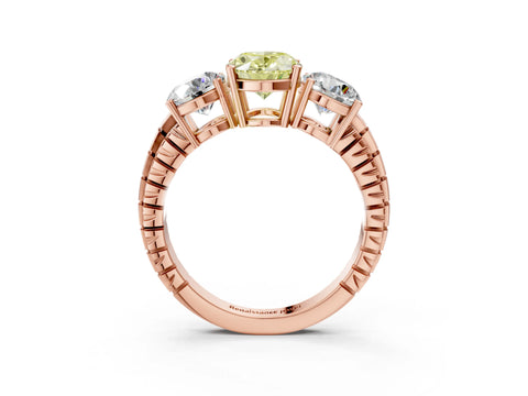 Rose gold Three-Stone Fancy Yellow Oval Cut Cut Diamond Ring with Channel-Set Band and Prong Setting_3