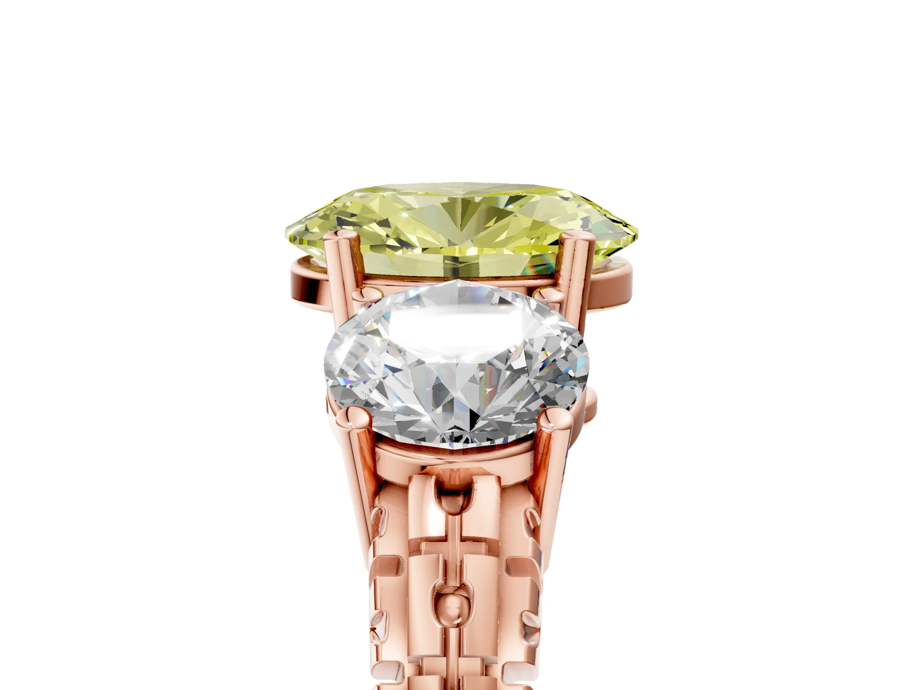 Rose gold Three-Stone Fancy Yellow Oval Cut Cut Diamond Ring with Channel-Set Band and Prong Setting_5