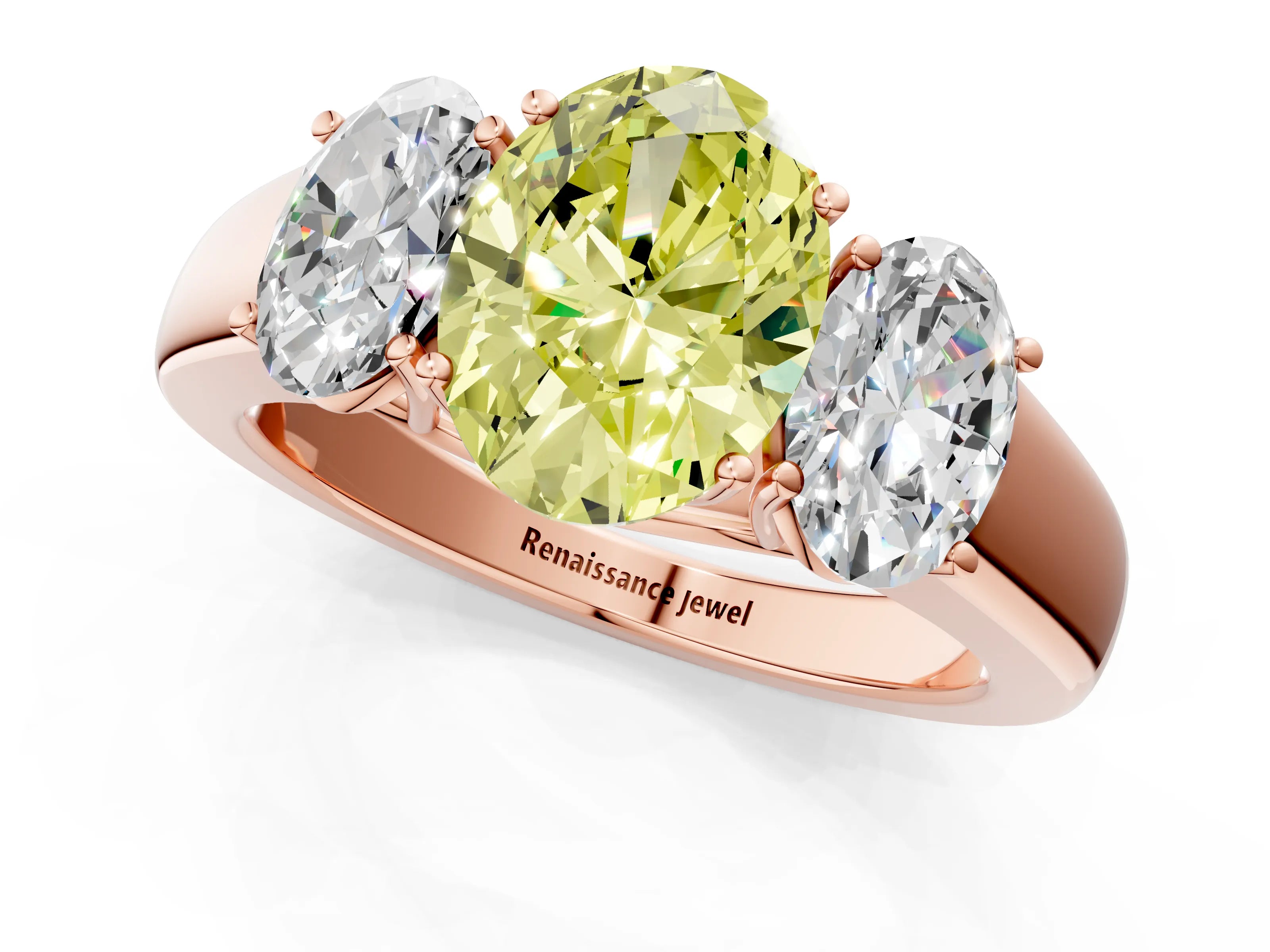 Rose gold Three-Stone Fancy Yellow Oval Cut Cut Diamond Ring with Prong Setting and Classic Band_1