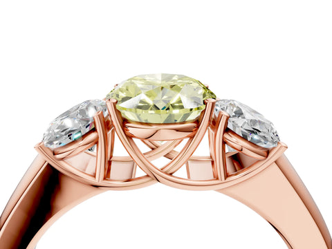 Rose gold Three-Stone Fancy Yellow Oval Cut Cut Diamond Ring with Prong Setting and Classic Band_4
