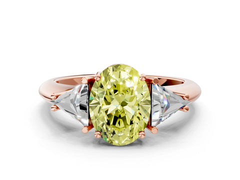 Rose gold Three-Stone Fancy Yellow Oval Cut Cut Diamond Ring with Trillion Side Stones and Four-Prong Setting_3