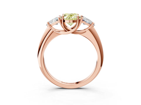 Rose gold Three-Stone Fancy Yellow Oval Cut Cut Diamond Ring with Trillion Side Stones and Four-Prong Setting_6