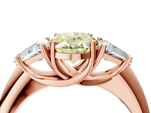 Rose gold Three-Stone Fancy Yellow Oval Cut Cut Diamond Ring with Trillion Side Stones and Four-Prong Setting_7