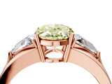 Rose gold Three-Stone Fancy Yellow Oval Cut Cut Diamond Ring with Trillion Side Stones on a Split Shank Band_4