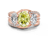 Rose gold Three-Stone Fancy Yellow Oval Cut Cut Diamond Split Shank Prong Set Ring