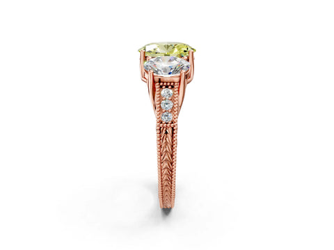 Rose gold Three-Stone Fancy Yellow Oval Cut Cut Milgrain Pavé Engagement Ring_14