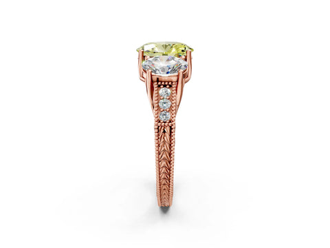 Rose gold Three-Stone Fancy Yellow Oval Cut Cut Milgrain Pavé Engagement Ring_2
