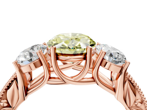 Rose gold Three-Stone Fancy Yellow Oval Cut Cut Milgrain Pavé Engagement Ring_4