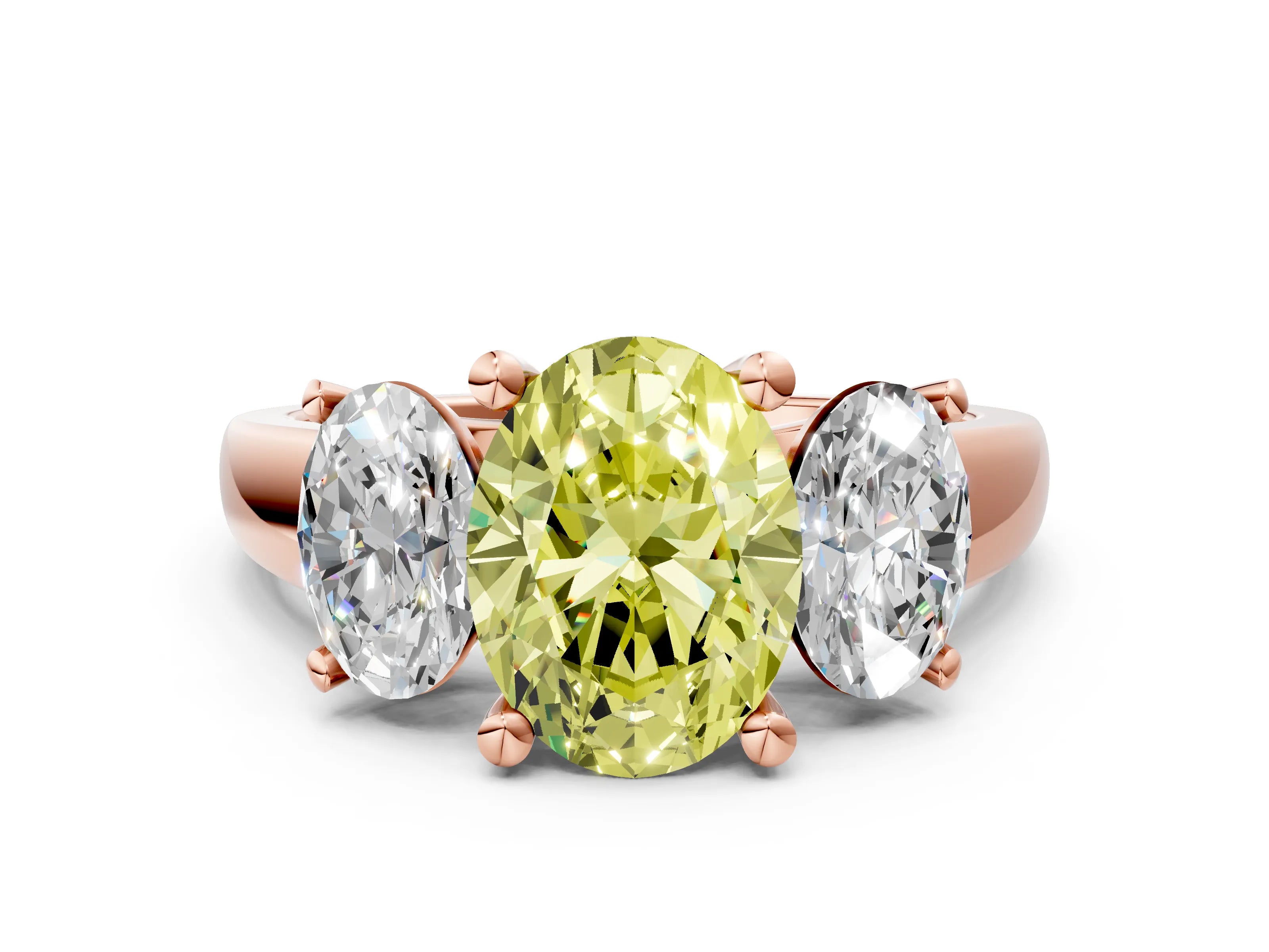 Rose gold Three-Stone Fancy Yellow Oval Cut Cut Solitaire Ring with Classic Prong Setting