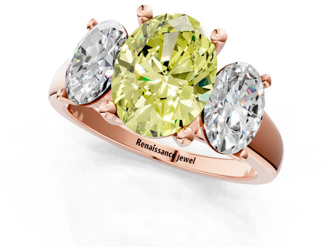 Rose gold Three-Stone Fancy Yellow Oval Cut Cut Solitaire Ring with Classic Prong Setting_1