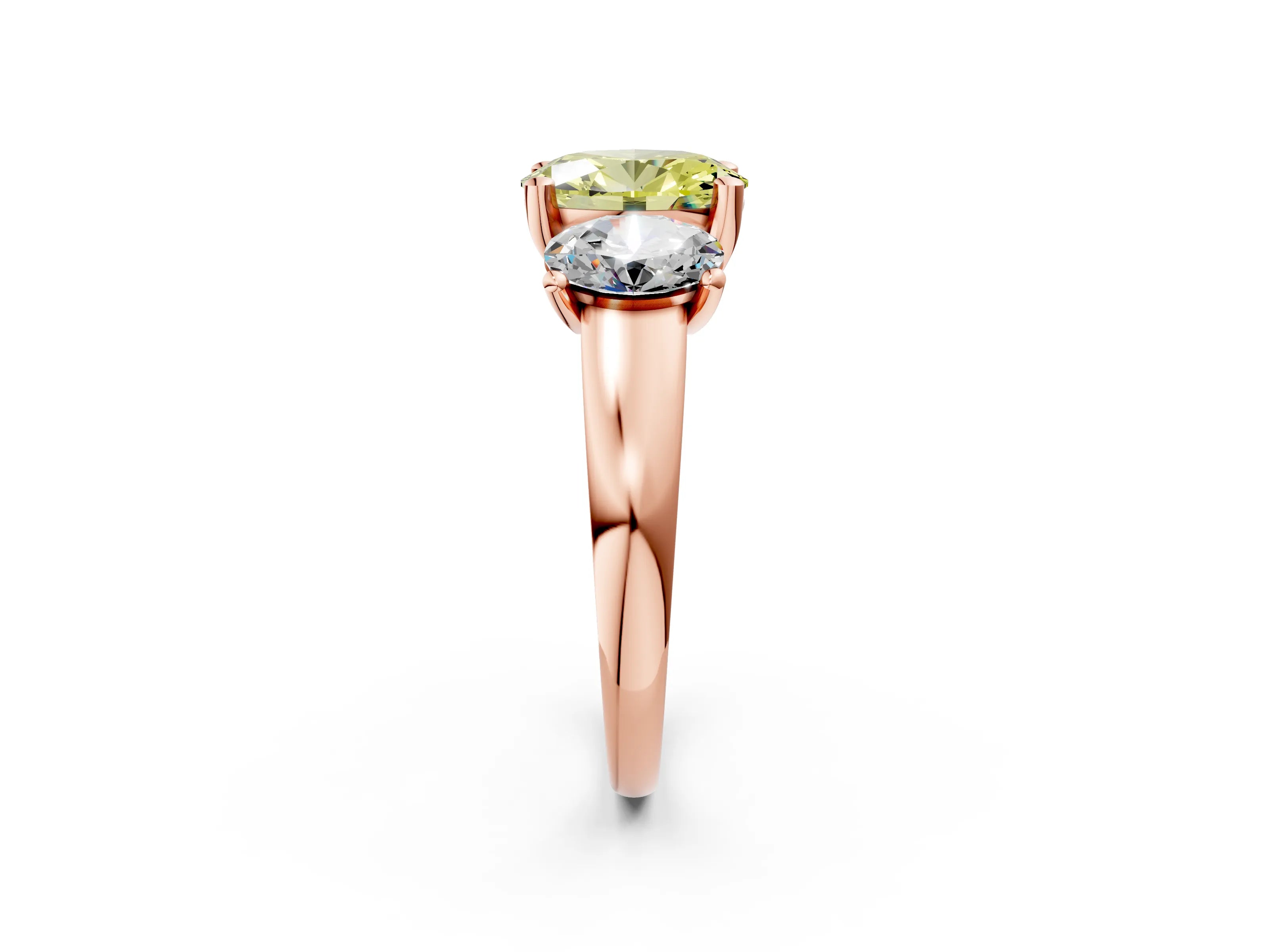 Rose gold Three-Stone Fancy Yellow Oval Cut Cut Solitaire Ring with Classic Prong Setting_2