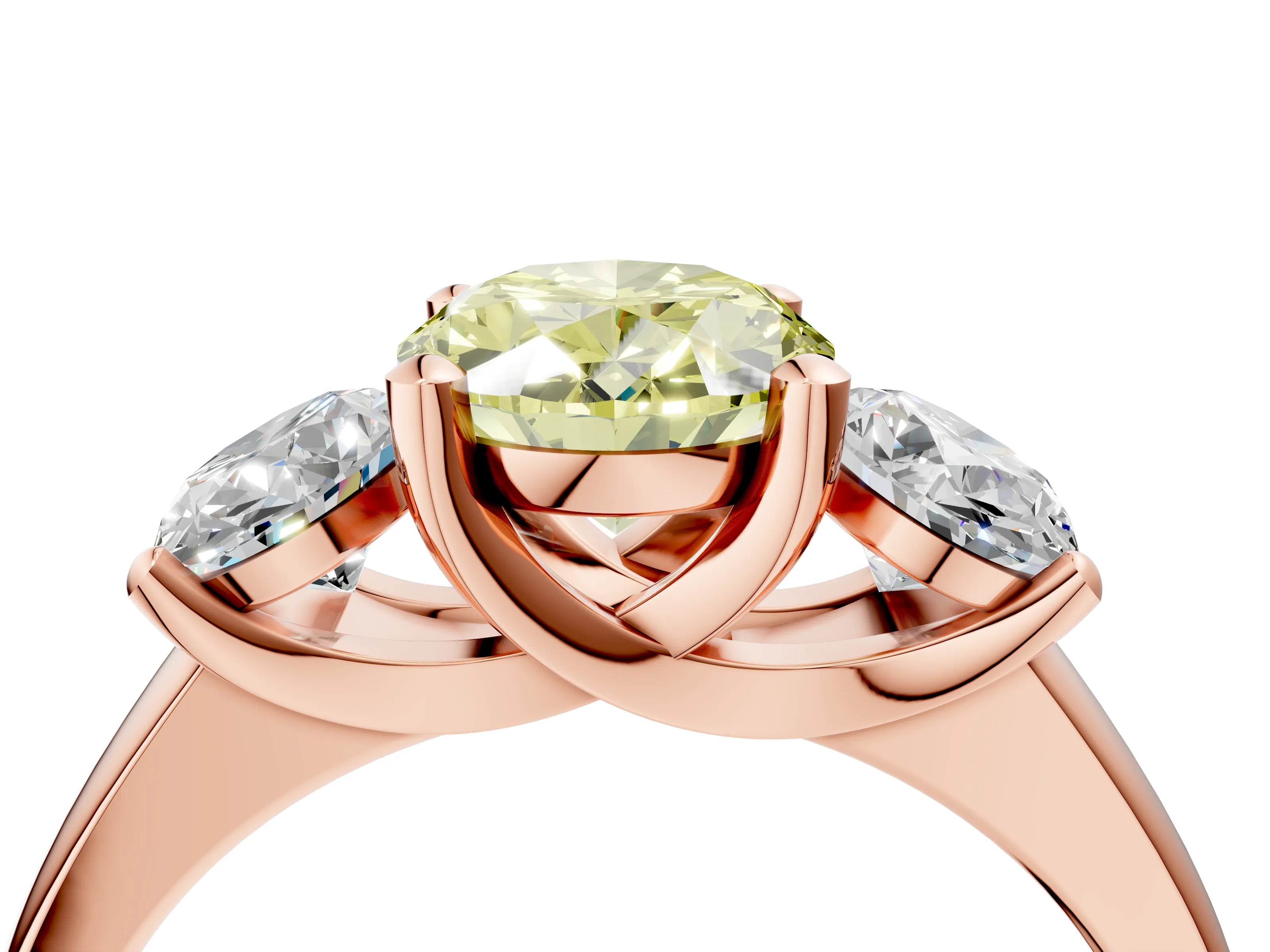 Rose gold Three-Stone Fancy Yellow Oval Cut Cut Solitaire Ring with Classic Prong Setting_4