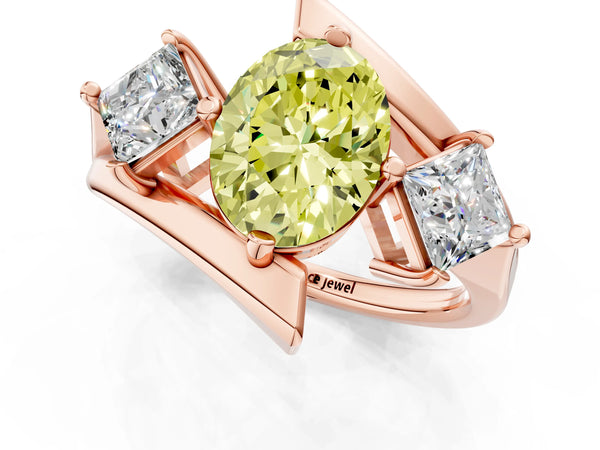 Rose gold Three-Stone Fancy Yellow Oval Cut Cut Tension Band Ring with Four-Prong Setting