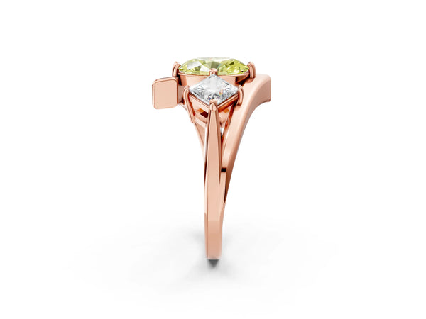 Rose gold Three-Stone Fancy Yellow Oval Cut Cut Tension Band Ring with Four-Prong Setting