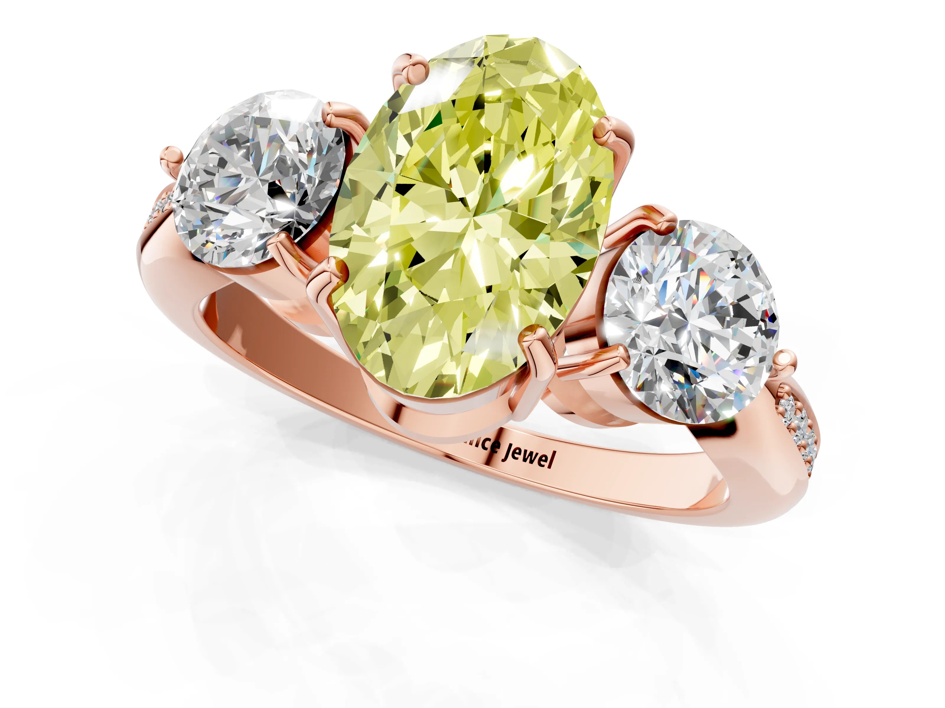 Rose gold Three-Stone Fancy Yellow Oval Cut Diamond Channel Set Engagement Ring with Prong Setting_1