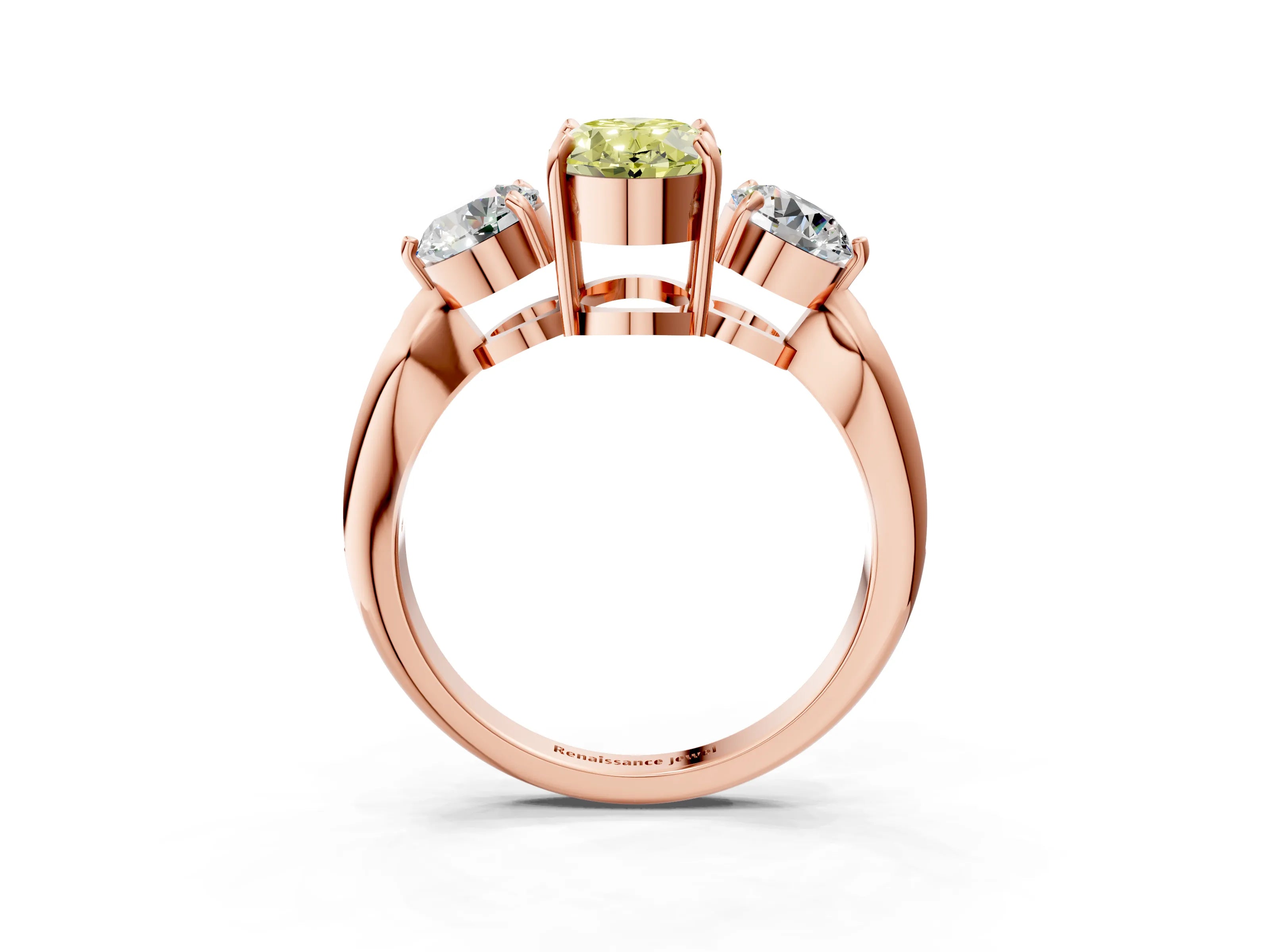 Rose gold Three-Stone Fancy Yellow Oval Cut Diamond Channel Set Engagement Ring with Prong Setting_15