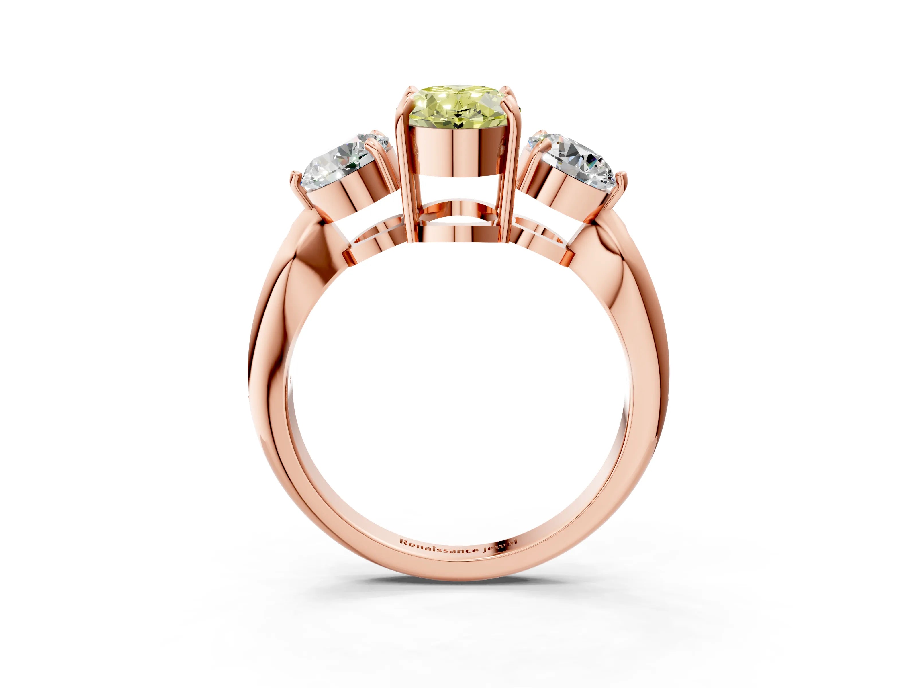Rose gold Three-Stone Fancy Yellow Oval Cut Diamond Channel Set Engagement Ring with Prong Setting_3