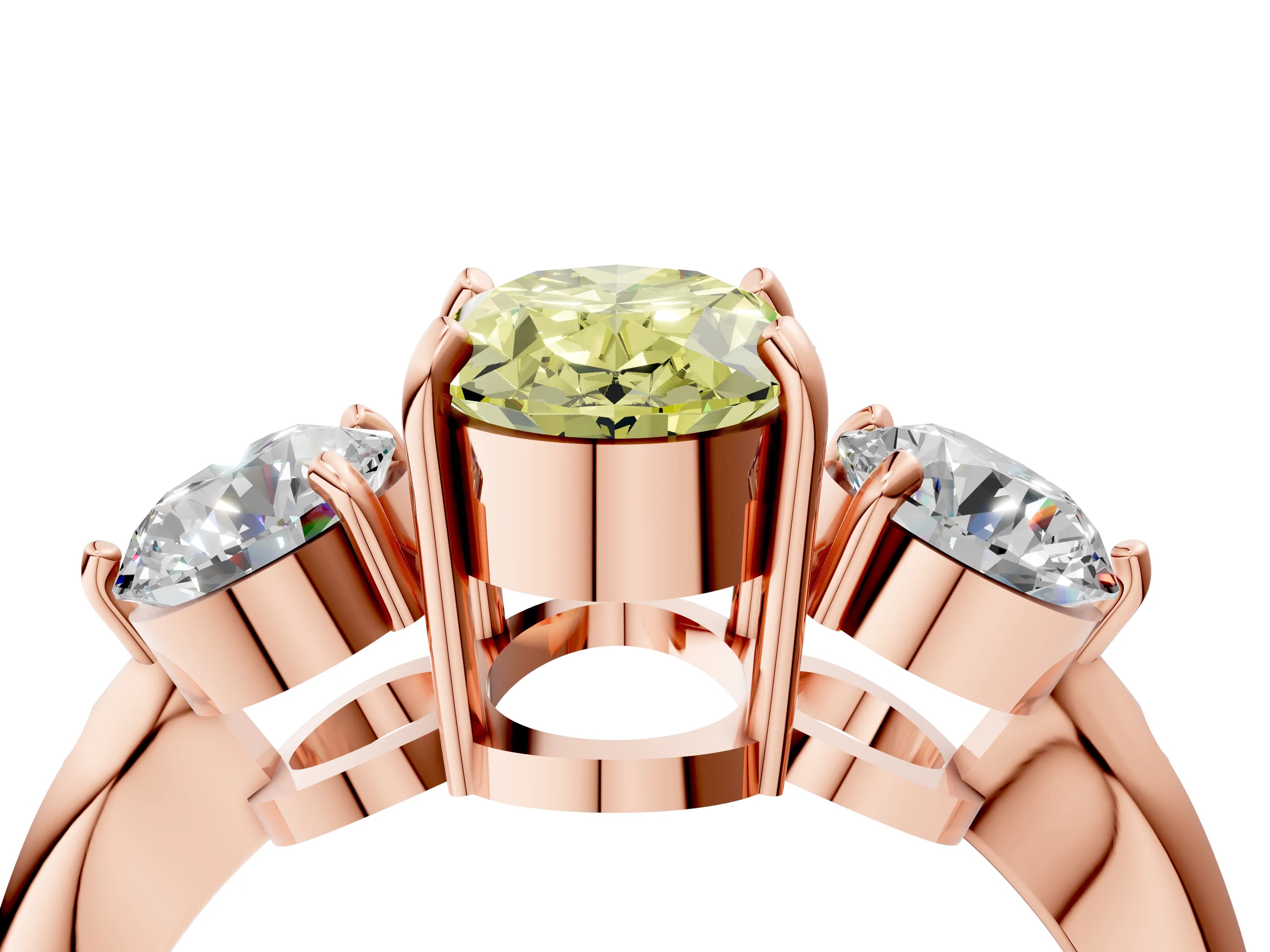 Rose gold Three-Stone Fancy Yellow Oval Cut Diamond Channel Set Engagement Ring with Prong Setting_4