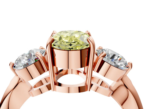 Rose gold Three-Stone Fancy Yellow Oval Cut Diamond Channel Set Engagement Ring with Prong Setting_4