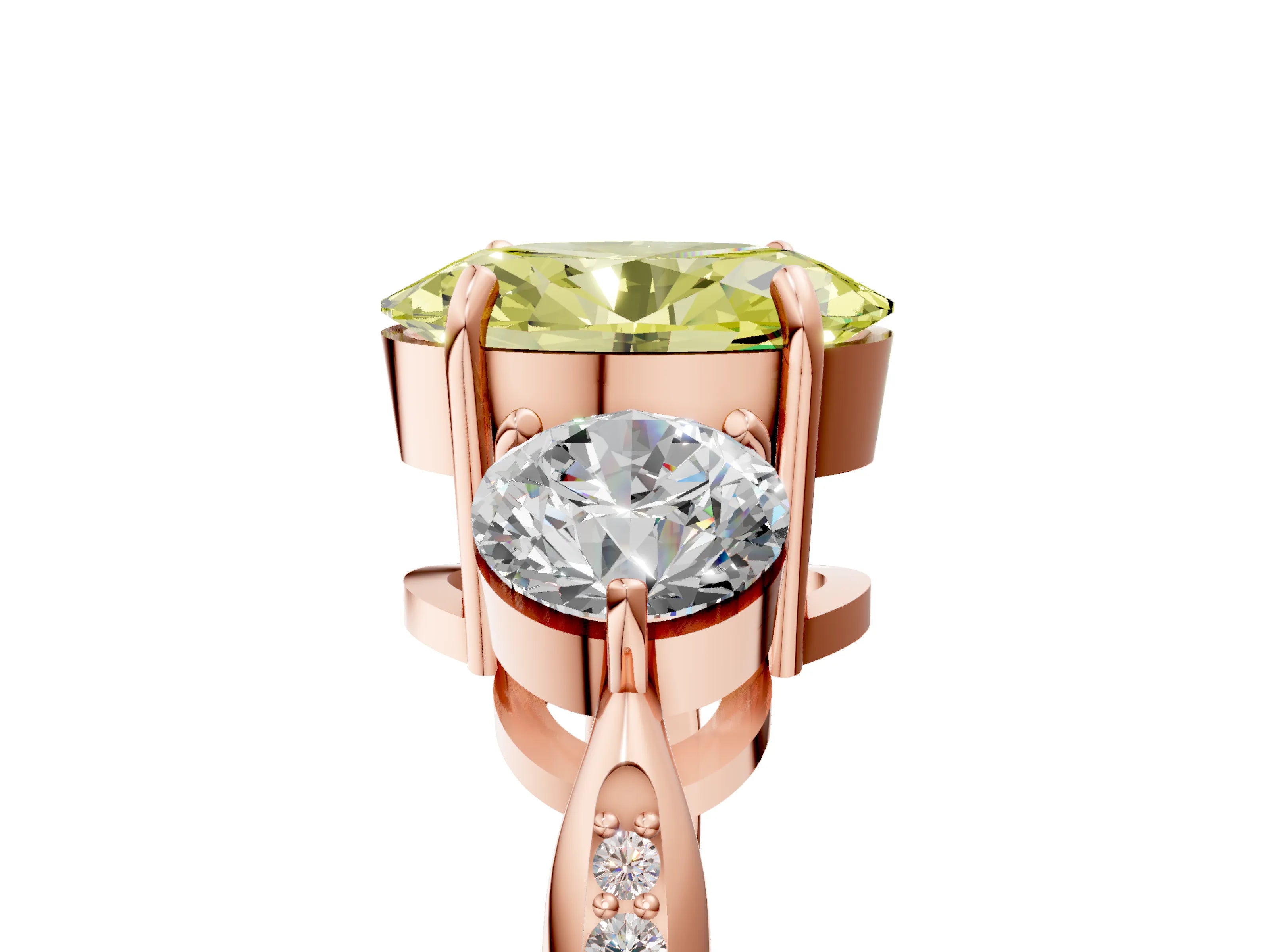 Rose gold Three-Stone Fancy Yellow Oval Cut Diamond Channel Set Engagement Ring with Prong Setting_5