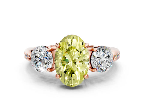 Rose gold Three-Stone Fancy Yellow Oval Cut Diamond Channel Set Engagement Ring with Prong Setting