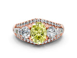 Rose gold Three-Stone Fancy Yellow Oval Cut Diamond Engagement Ring with Pave Band and Prong Setting