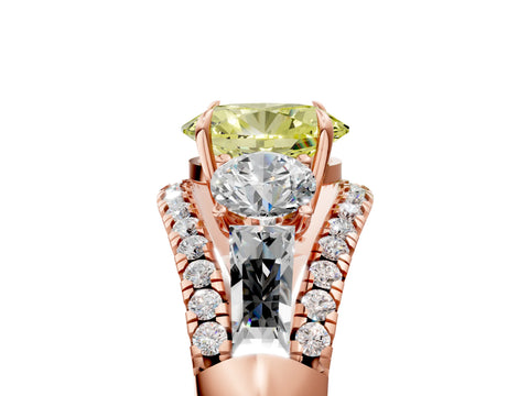 Rose gold Three-Stone Fancy Yellow Oval Cut Diamond Engagement Ring with Pave Band and Prong Setting_5