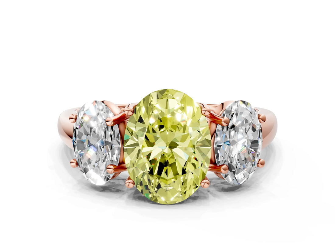 Rose gold Three-Stone Fancy Yellow Oval Cut Diamond Engagement Ring with Prong Setting_3