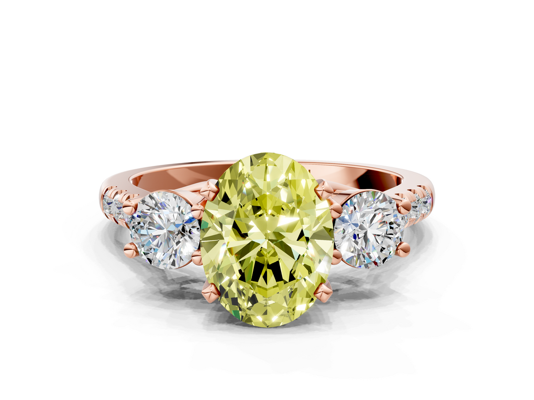Rose gold Three-Stone Fancy Yellow Oval  Cut Diamond Pavé Band with Four-Prong Setting_28