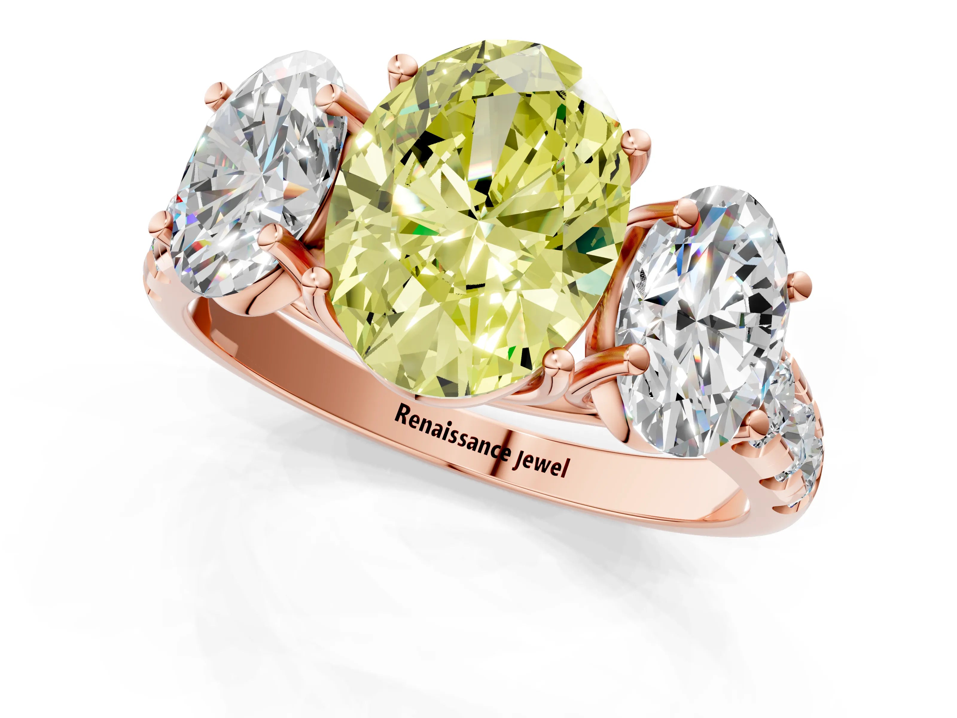 Rose gold Three-Stone Fancy Yellow Oval Cut Diamond Pavé Band with Prong Setting_1