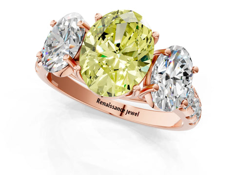 Rose gold Three-Stone Fancy Yellow Oval Cut Diamond Pavé Band with Prong Setting_1