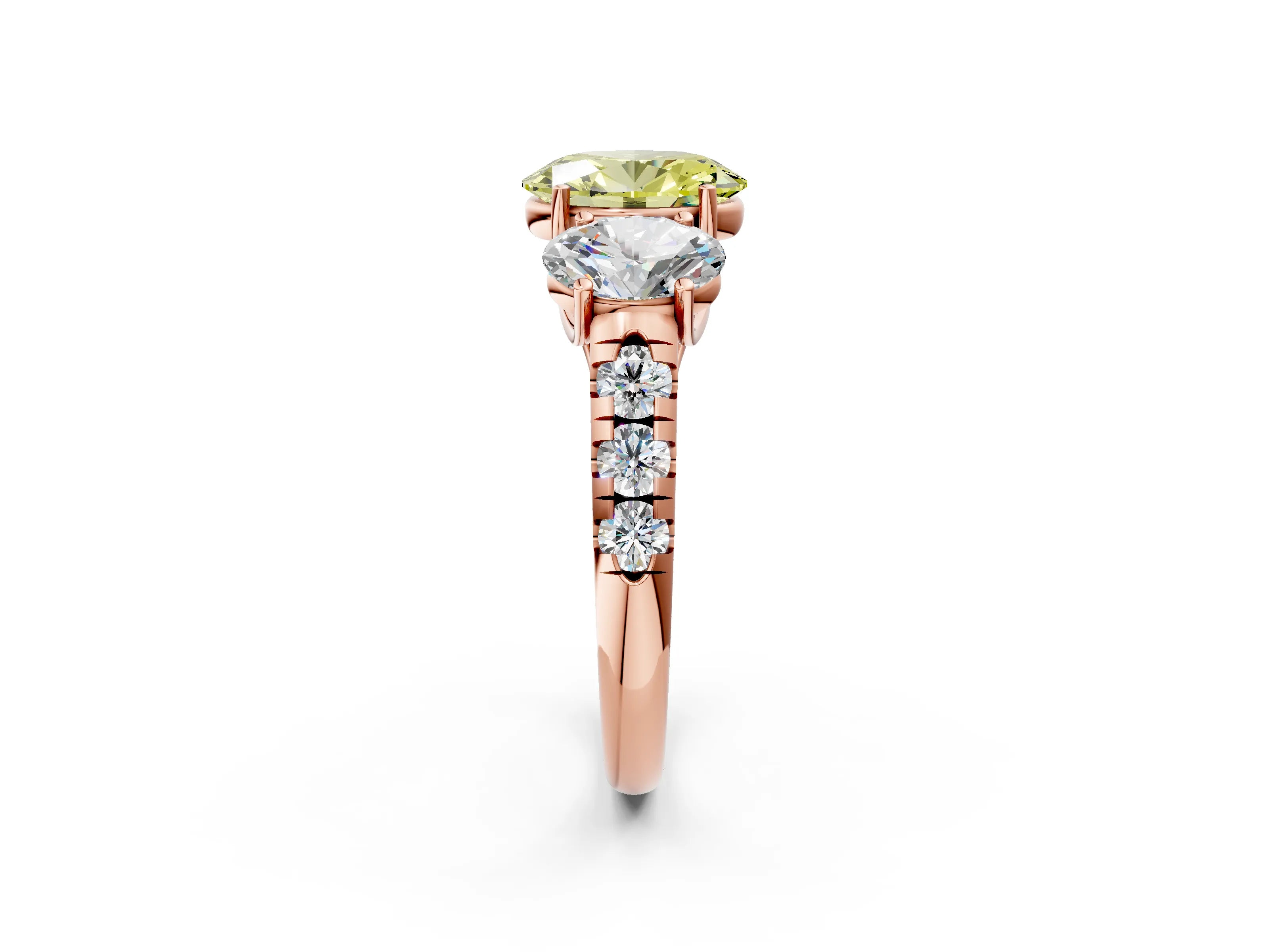 Rose gold Three-Stone Fancy Yellow Oval Cut Diamond Pavé Band with Prong Setting_2