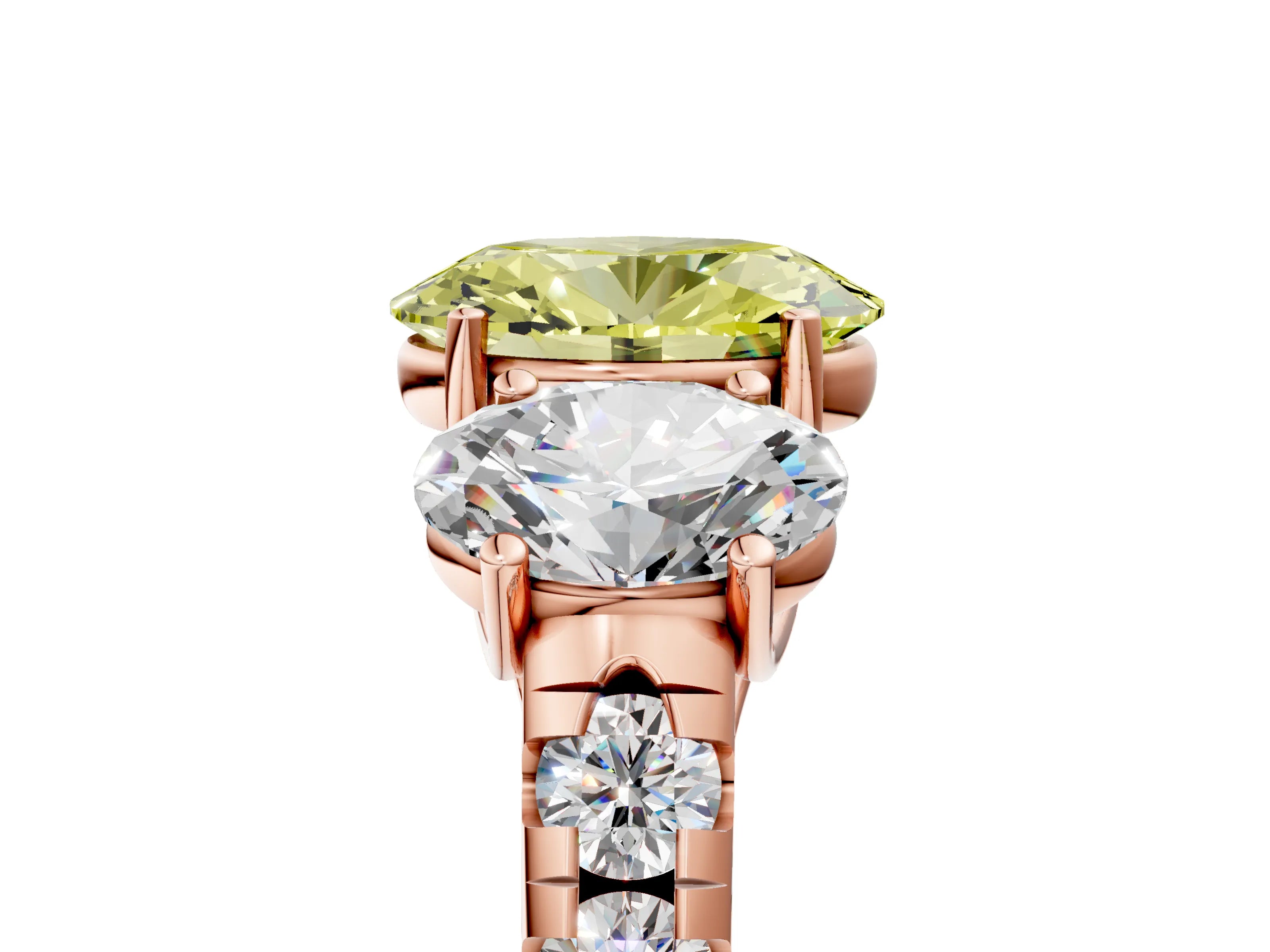 Rose gold Three-Stone Fancy Yellow Oval Cut Diamond Pavé Band with Prong Setting_5