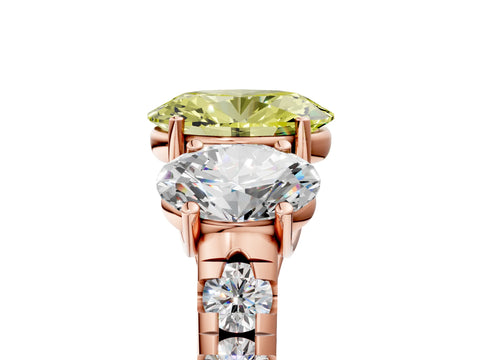 Rose gold Three-Stone Fancy Yellow Oval Cut Diamond Pavé Band with Prong Setting_5