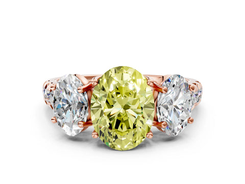Rose gold Three-Stone Fancy Yellow Oval Cut Diamond Pavé Band with Prong Setting