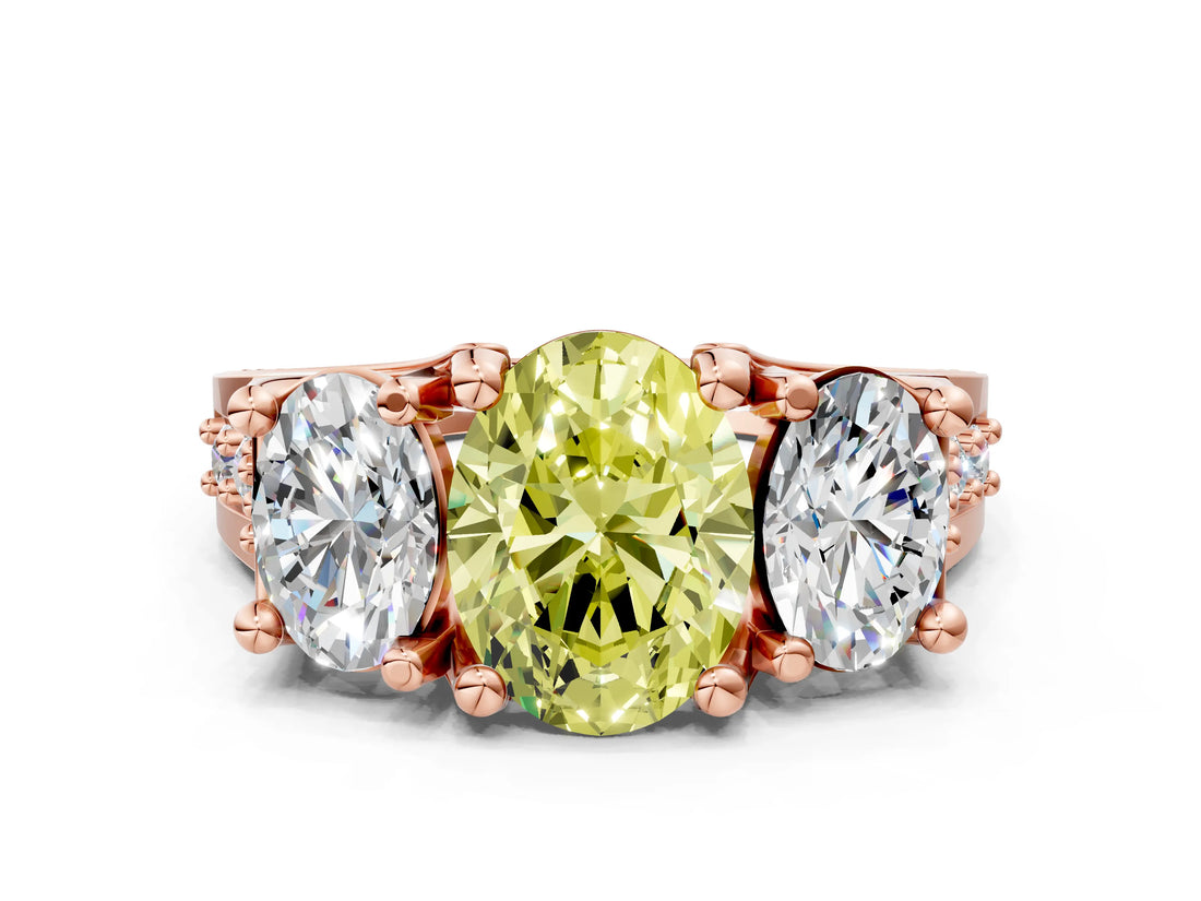 Rose gold Three-Stone Fancy Yellow Oval  Cut Diamond Ring with Channel-Set Band and Four-Prong Setting_52