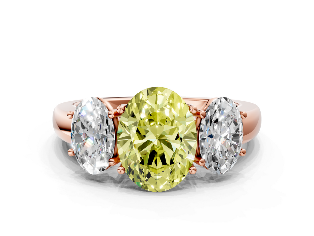 Rose gold Three-Stone Fancy Yellow Oval  Cut Diamond Ring with Channel-Set Band and Four-Prong Setting_78