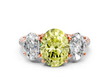Rose gold Three-Stone Fancy Yellow Oval Cut Diamond Ring with Pavé Band and Prong Setting_104