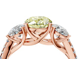 Rose gold Three-Stone Fancy Yellow Oval Cut Diamond Ring with Pavé Band and Prong Setting_108