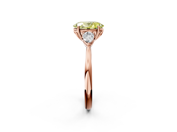 Rose gold Three-Stone Fancy Yellow Oval  Cut Diamond Ring with Pear Side Stones in Four-Prong Setting