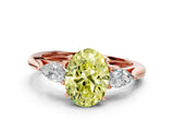 Rose gold Three-Stone Fancy Yellow Oval Cut Diamond Ring with Pear  Side Stones in Four-Prong Setting_12