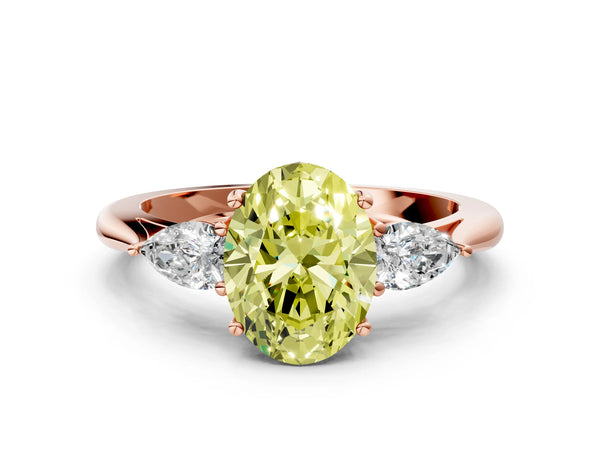 Rose gold Three-Stone Fancy Yellow Oval Cut Diamond Ring with Pear  Side Stones in Four-Prong Setting