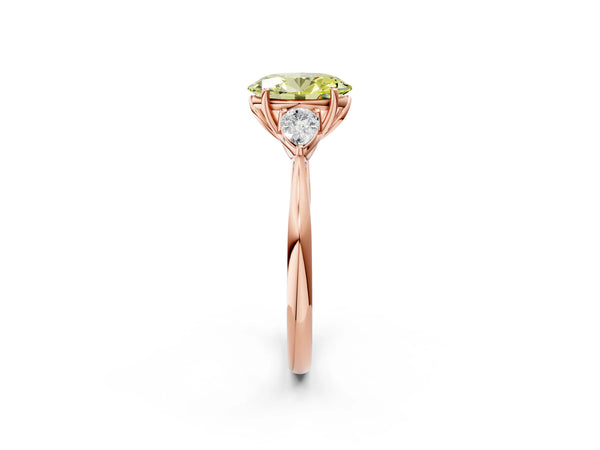 Rose gold Three-Stone Fancy Yellow Oval Cut Diamond Ring with Pear  Side Stones in Four-Prong Setting