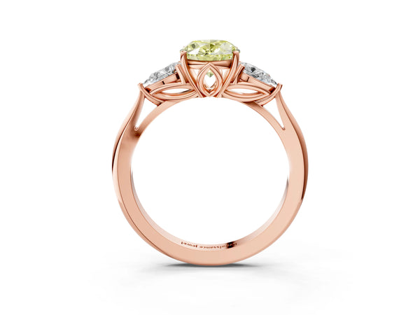Rose gold Three-Stone Fancy Yellow Oval Cut Diamond Ring with Pear  Side Stones in Four-Prong Setting