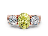Rose gold Three-Stone Fancy Yellow Oval Cut Diamond Ring with Round Side Stones, Classic Band, and Four-Prong Setting_12