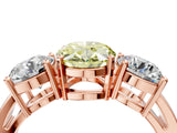 Rose gold Three-Stone Fancy Yellow Oval Cut Diamond Ring with Round Side Stones, Classic Band, and Four-Prong Setting_16